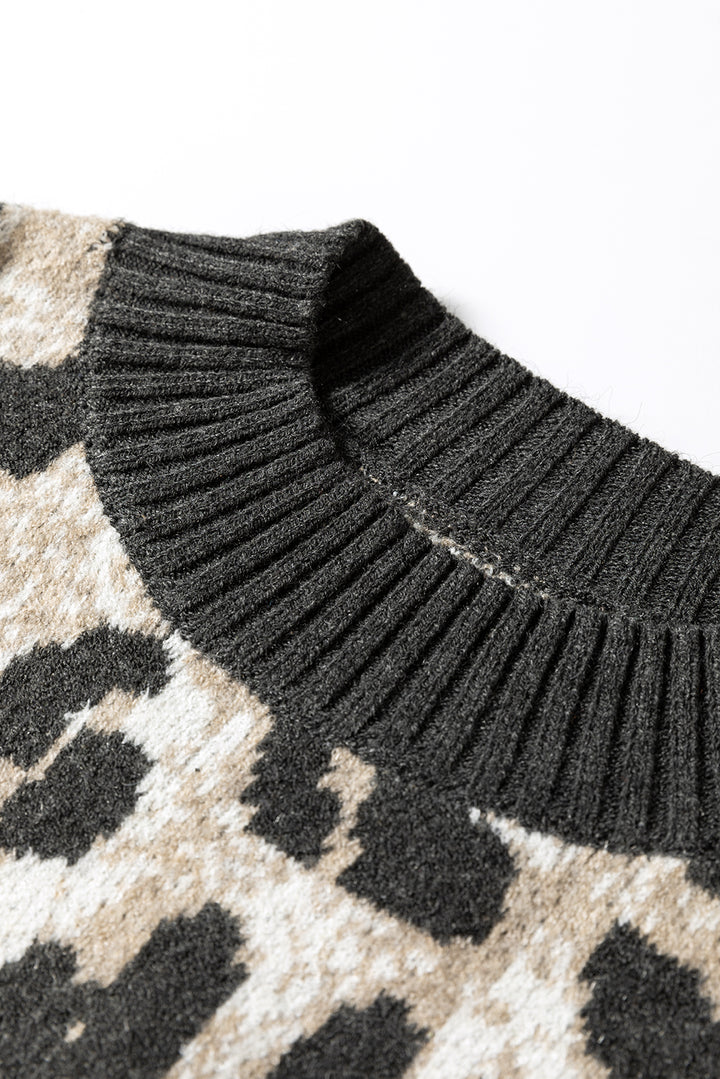 Leopard Drop Shoulder Baggy Sweater