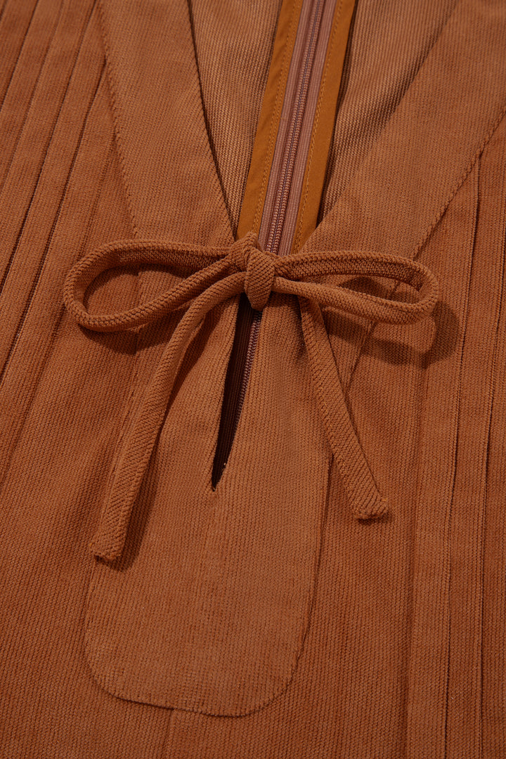 Cinnamon Tie V Neck Sleeveless Corduroy Romper