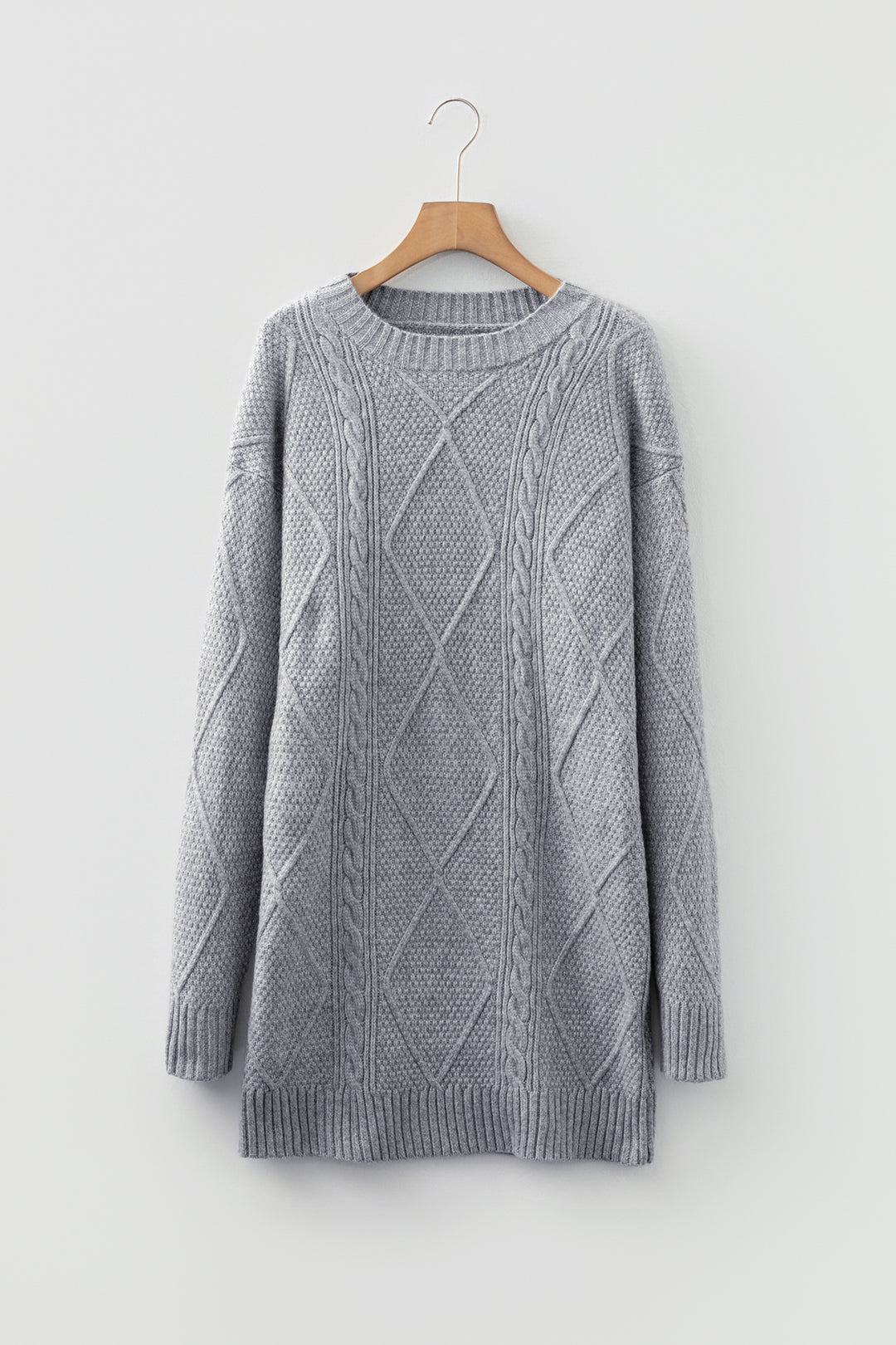 Cable Knit Drop Shoulder Loose Fit Sweater Dress