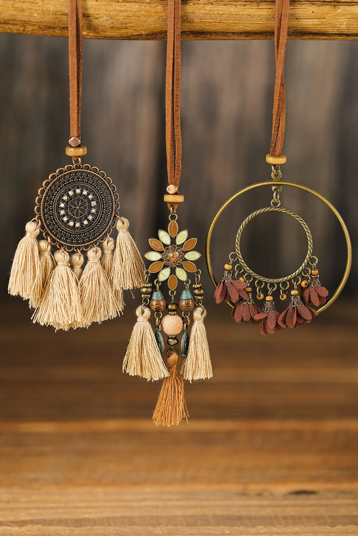 Collier pendentif bohème rétro à pompons, 3 pièces