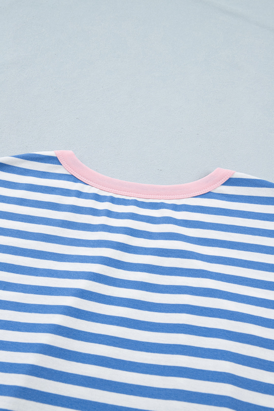 Sky Blue Stripe Nautical Tie Contrast Trim Round Neck T Shirt Mini Dress