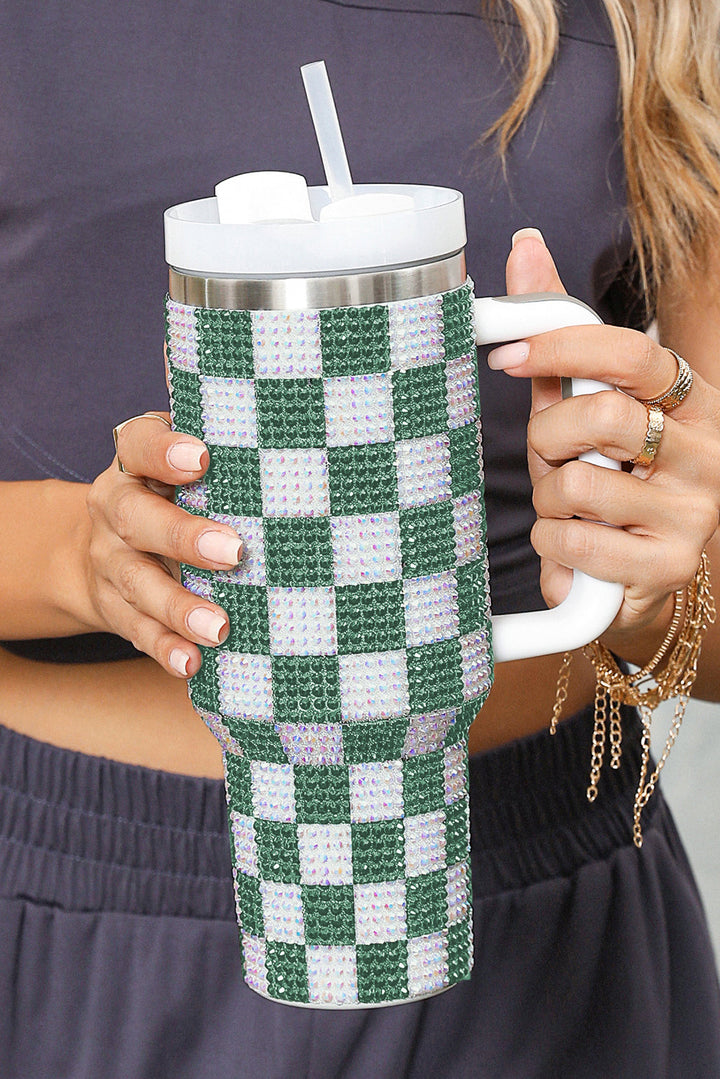 Gobelet à anse en damier entièrement en strass 40 oz