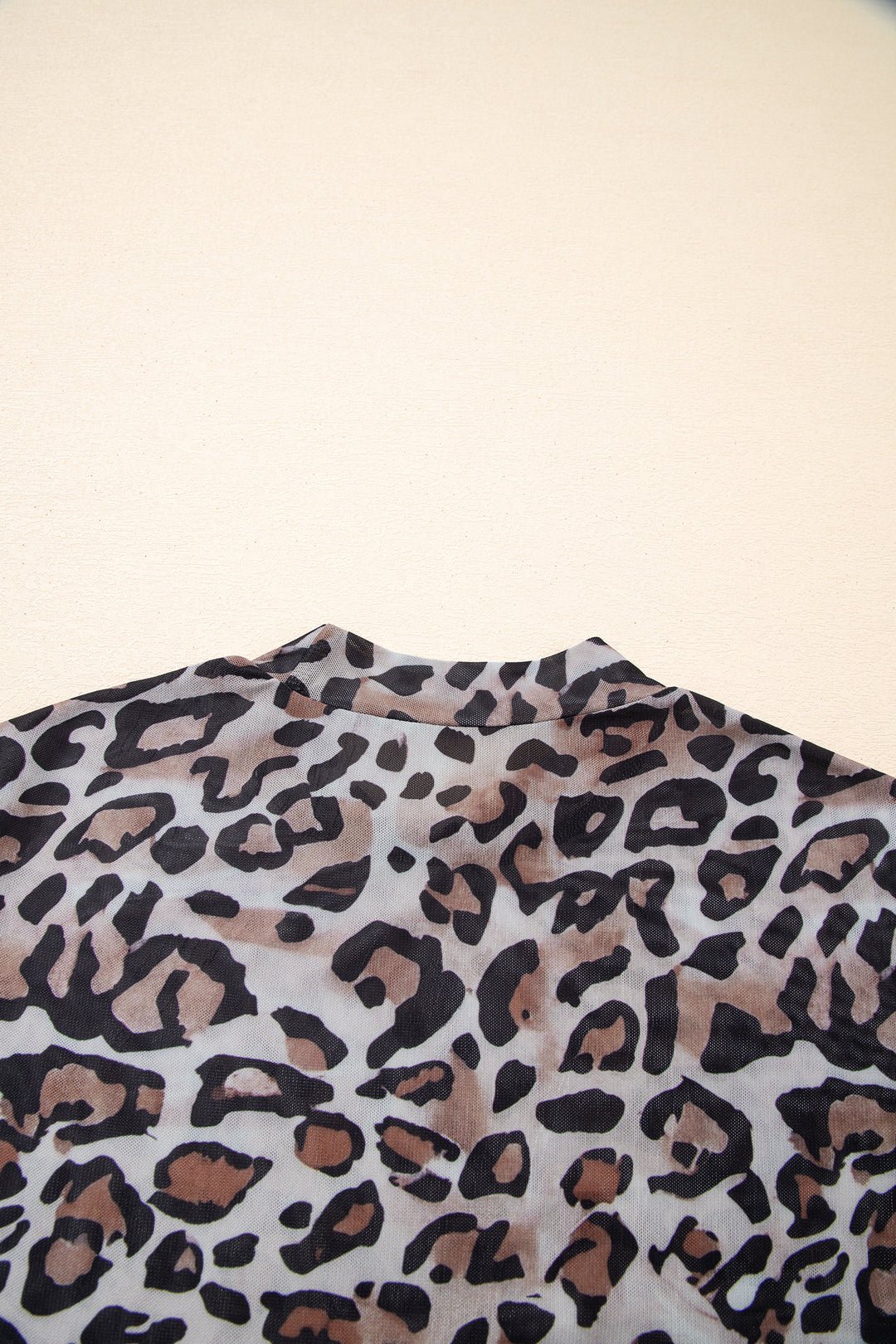 Leopard Mock Neck Mesh Long Sleeve Top