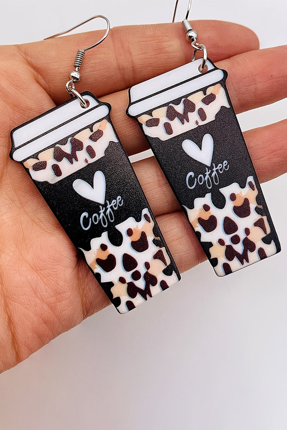 Boucles d'oreilles en forme de tasse de boisson à imprimé léopard