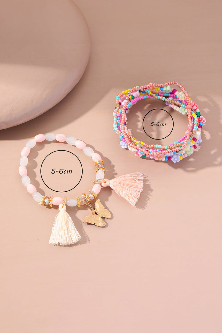 7pcs Handmade Beaded Bohemian Style Butterfly Tassel Bracelet Set