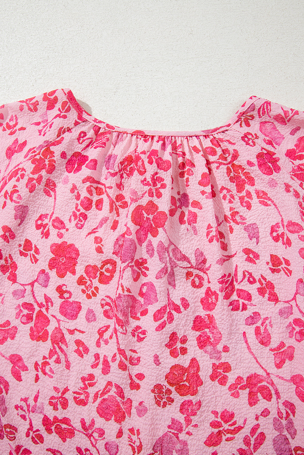 Floral Puff Sleeve Split Neck Lightweight Blouse