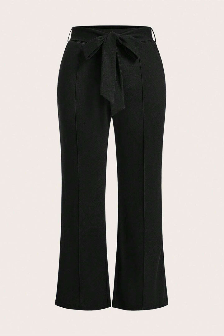 Black Plus Size Knot Waist Textured Shift Pants