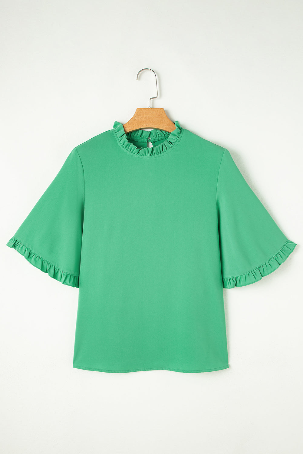 Frilly Round Neck Wide Half Sleeve Blouse
