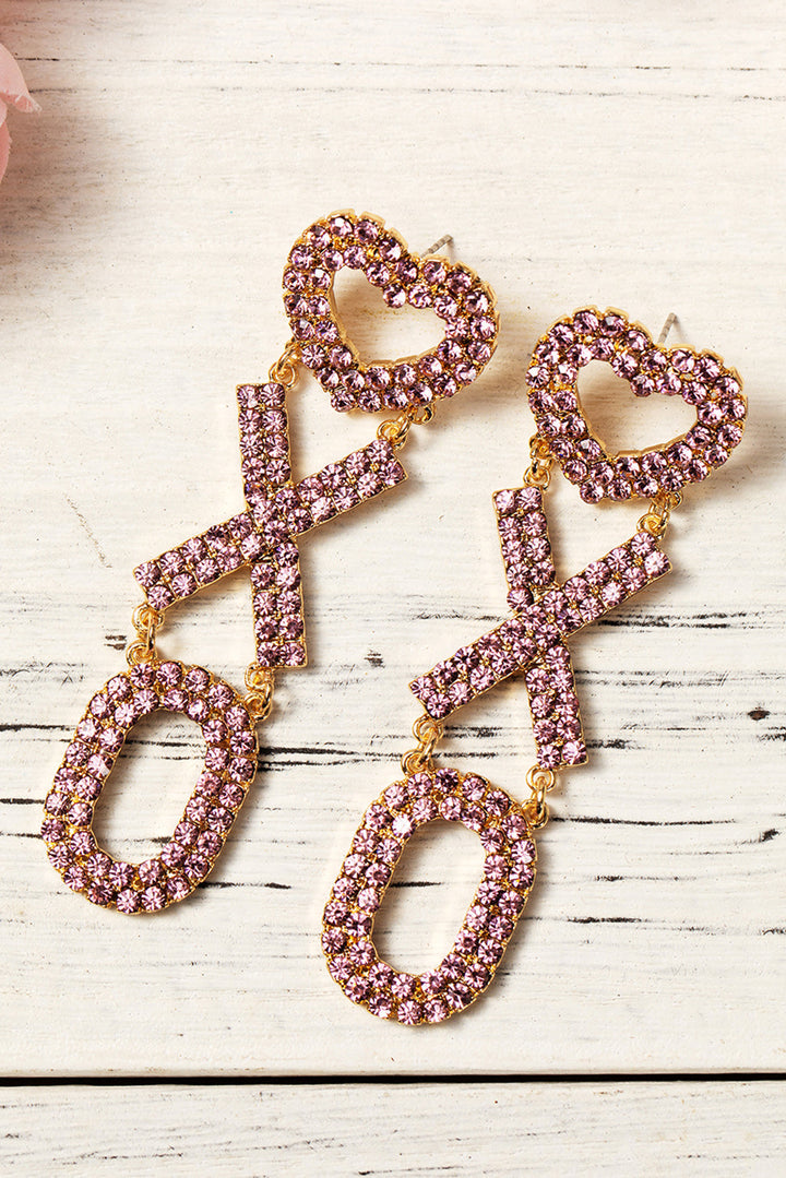 Boucles d'oreilles en strass XOXO en forme de cœur de Saint-Valentin