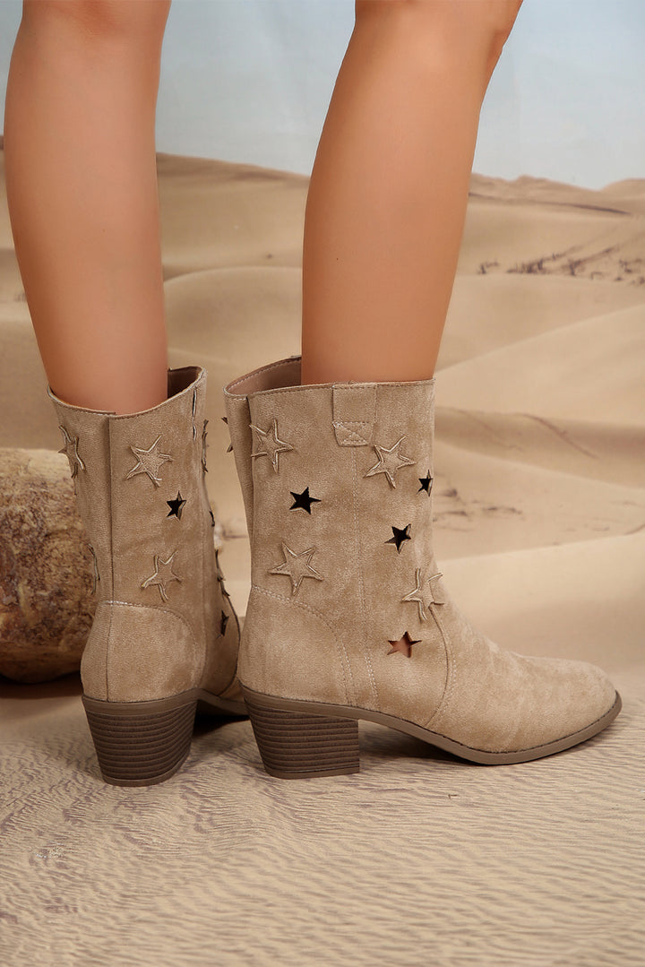 Western Star Decor Suede Chunky Heel Boots