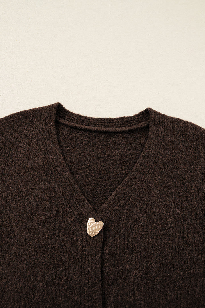 Heart Metal Button V Neck Cardigan Sweater