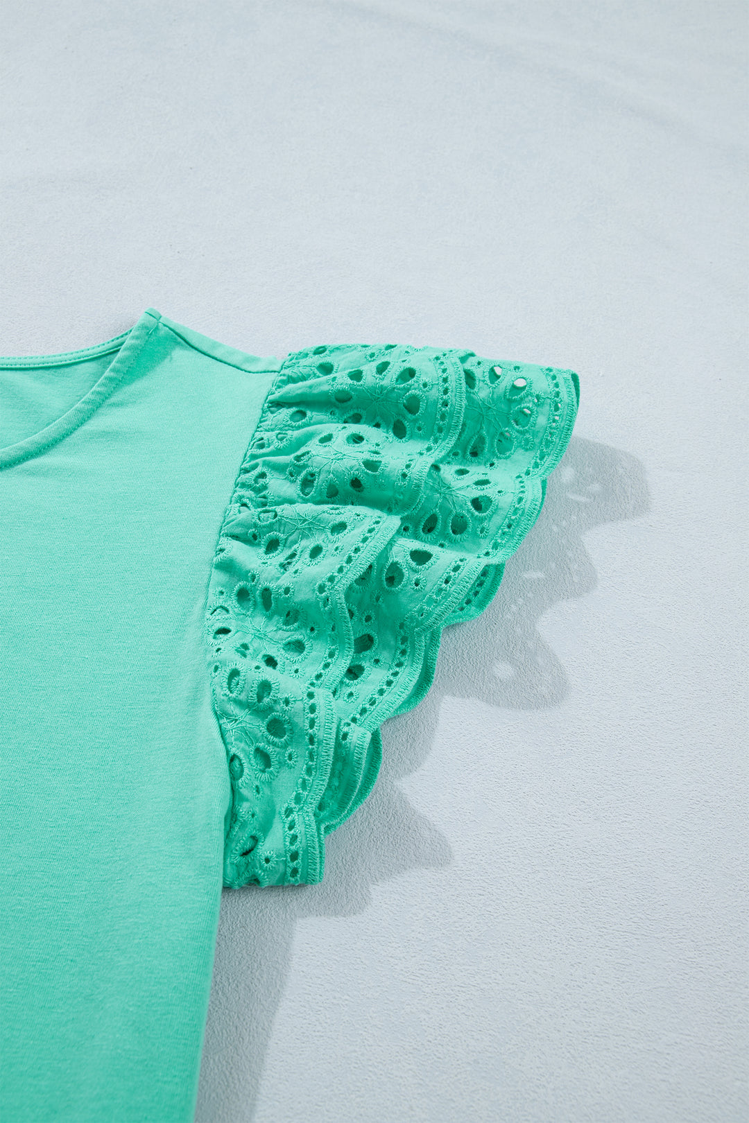 Mint Green Eyelet Lace Ruffled Cap Sleeve Top