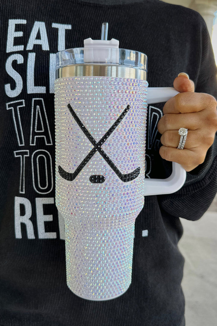 Hockey Game Day Rhinestone 40 Oz Tumbler with Handle