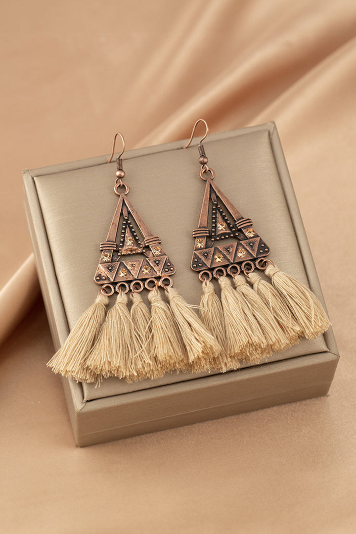 Boucles d'oreilles Boho Triangle en métal à pompons
