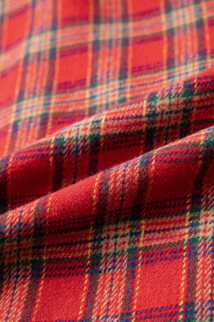 Red Casual Plaid Color Block Collared Button Shacket