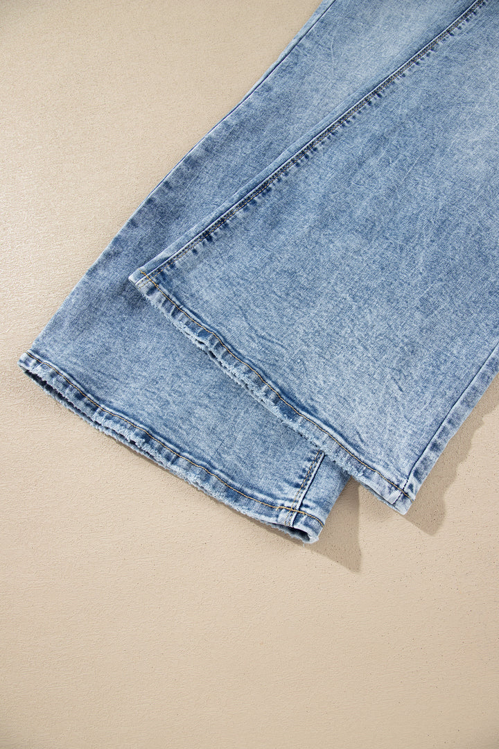 Fashion Beau Blue Acid Wash Pocket Detail Flare Jeans