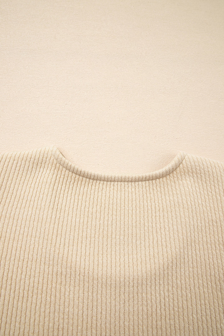 Leopard Sleeve Patchwork Ribbed Knit U Neck Top
