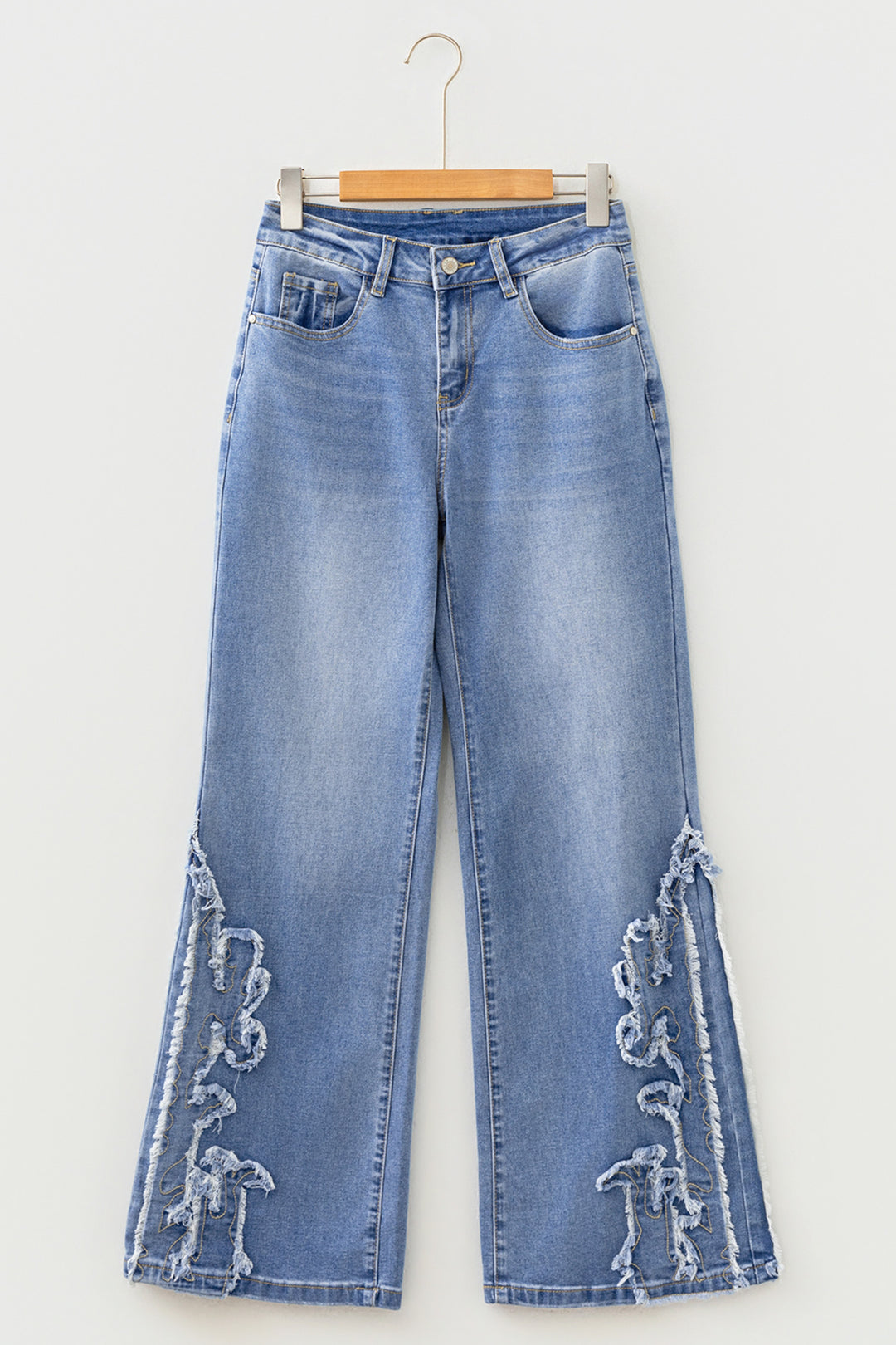 Fashion Ashleigh Blue Embroidered Western Print Flare Leg Full Length Jeans