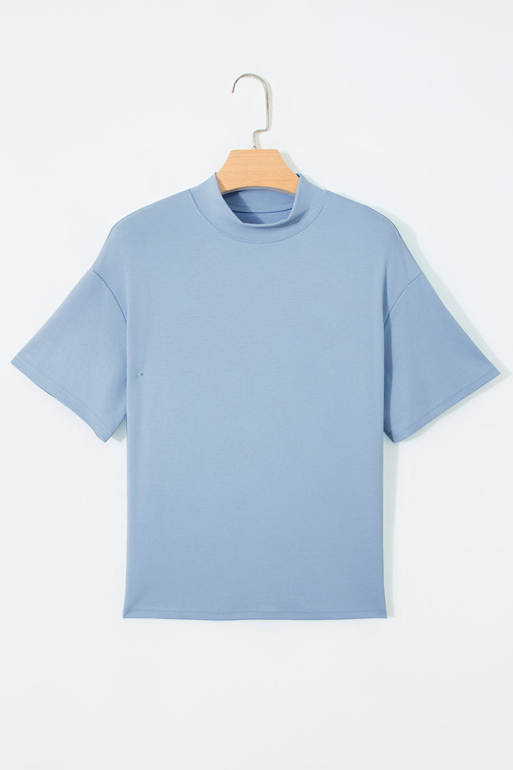 Beau Blue Solid Color High Neck Oversize Tee