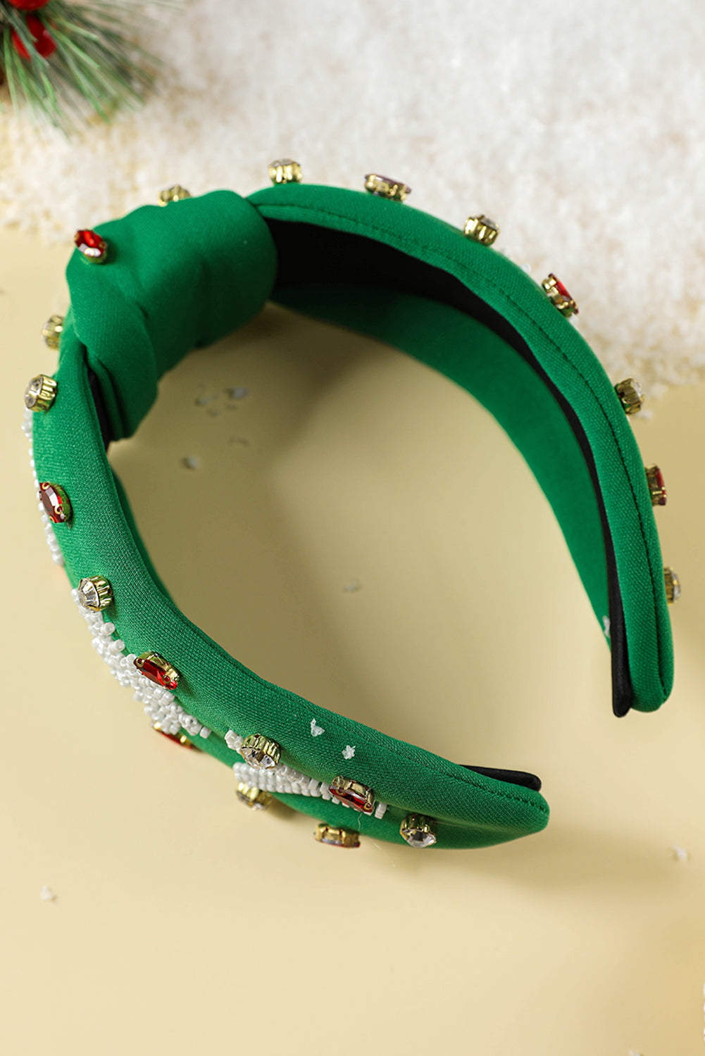 Bandeau large en perles de riz et strass de Noël