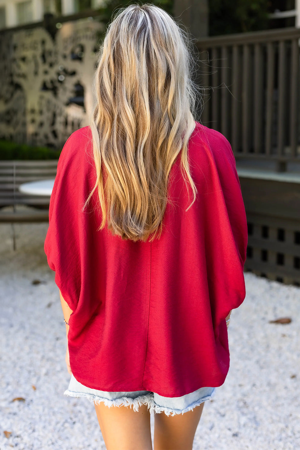Braided Trim V Neck Half Sleeve Blouse