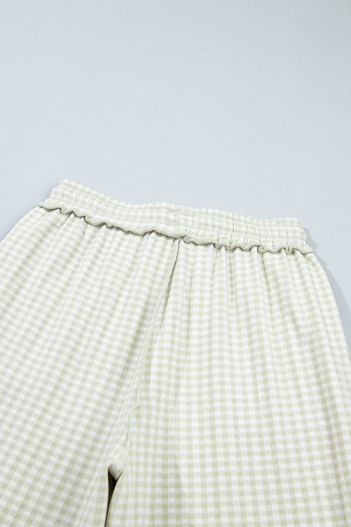 Green Plaid Contrast Trim Drawstring Elastic Waist Shift Pants