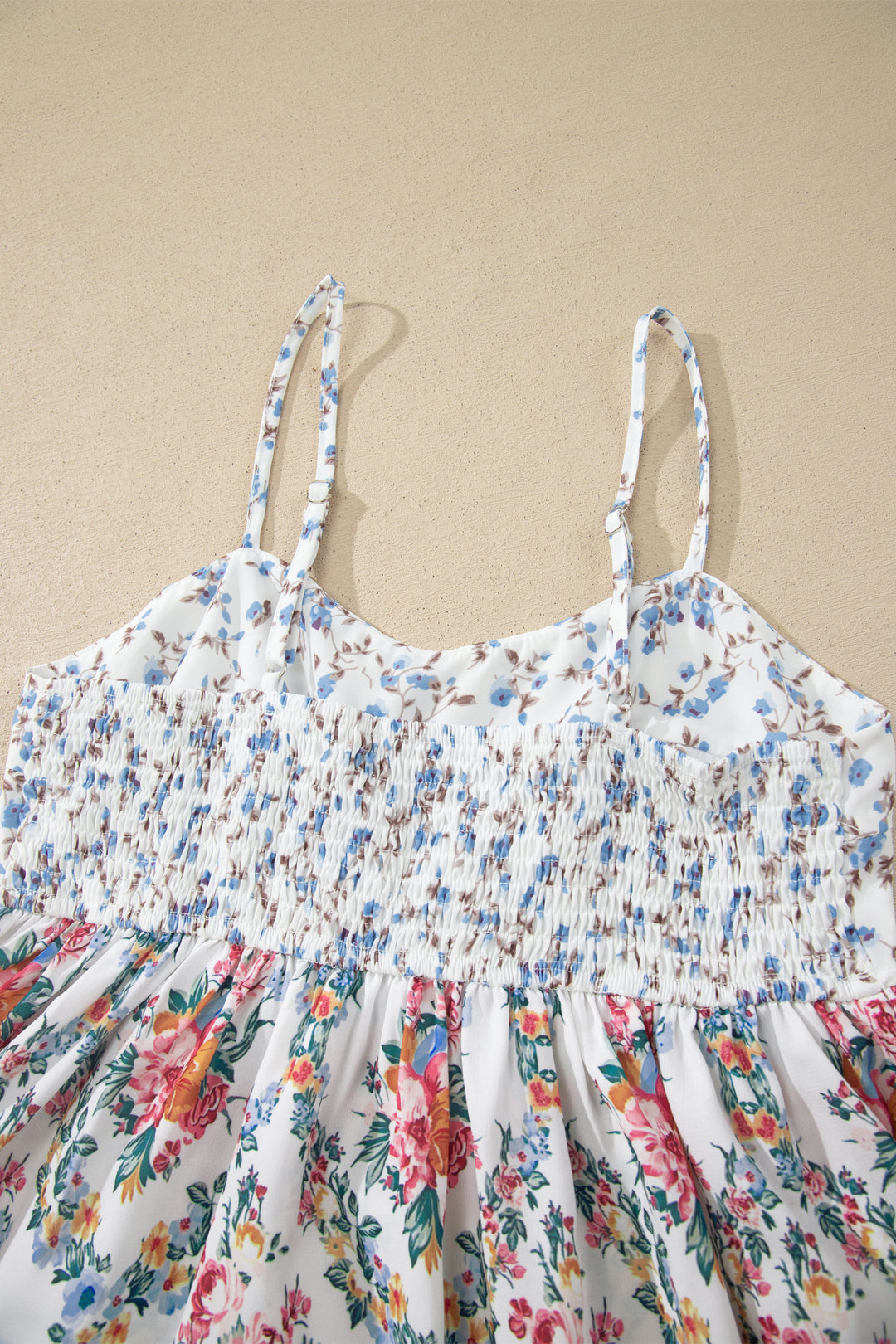 White Contrast Floral Printed Spaghetti Straps Babydoll Top