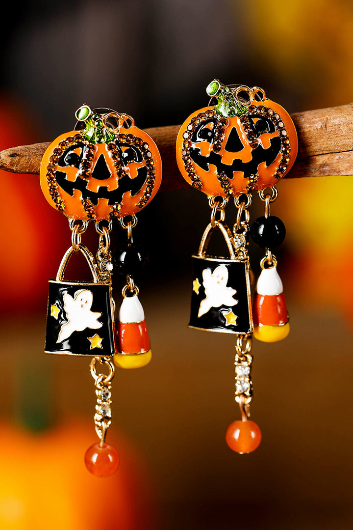 Boucles d'oreilles à pompons fantômes citrouilles strass Halloween