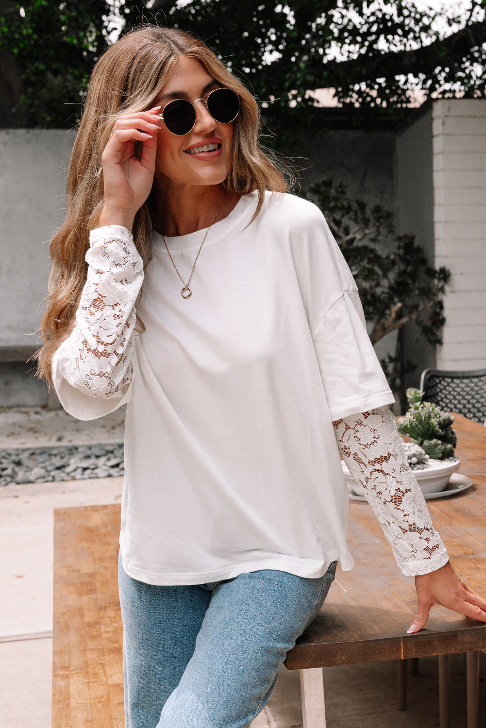 White Lace Long Sleeve Insert Tee