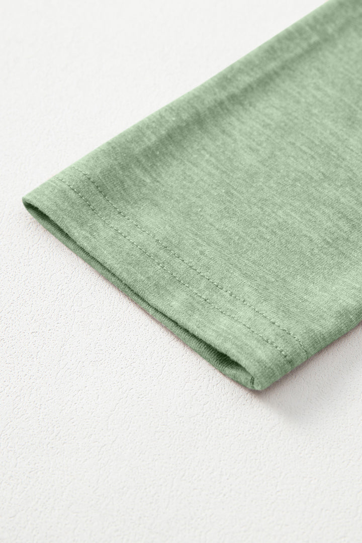 Grass Green Solid Color V Neck Long Sleeve Stretchy Top