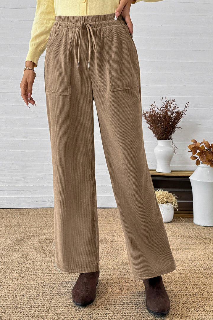Parchment Tie Elastic Waist Soft Corduroy Pants