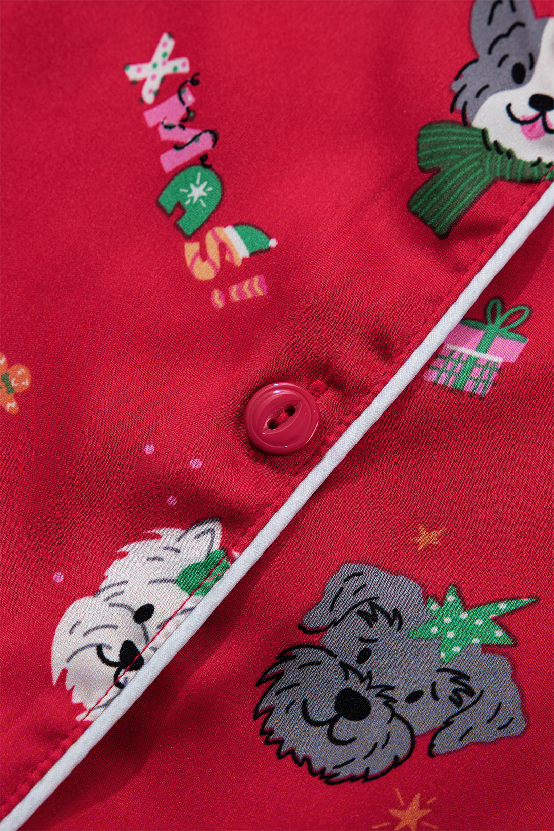 Racing Red Festive Dog Print Short Sleeve Two Piece Lounge Set