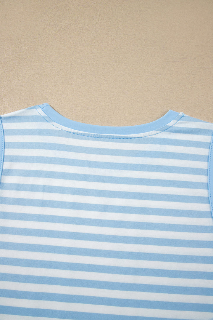 Sky Blue Stripe Slim Tank Contrast Ruffle Mini Skort Set