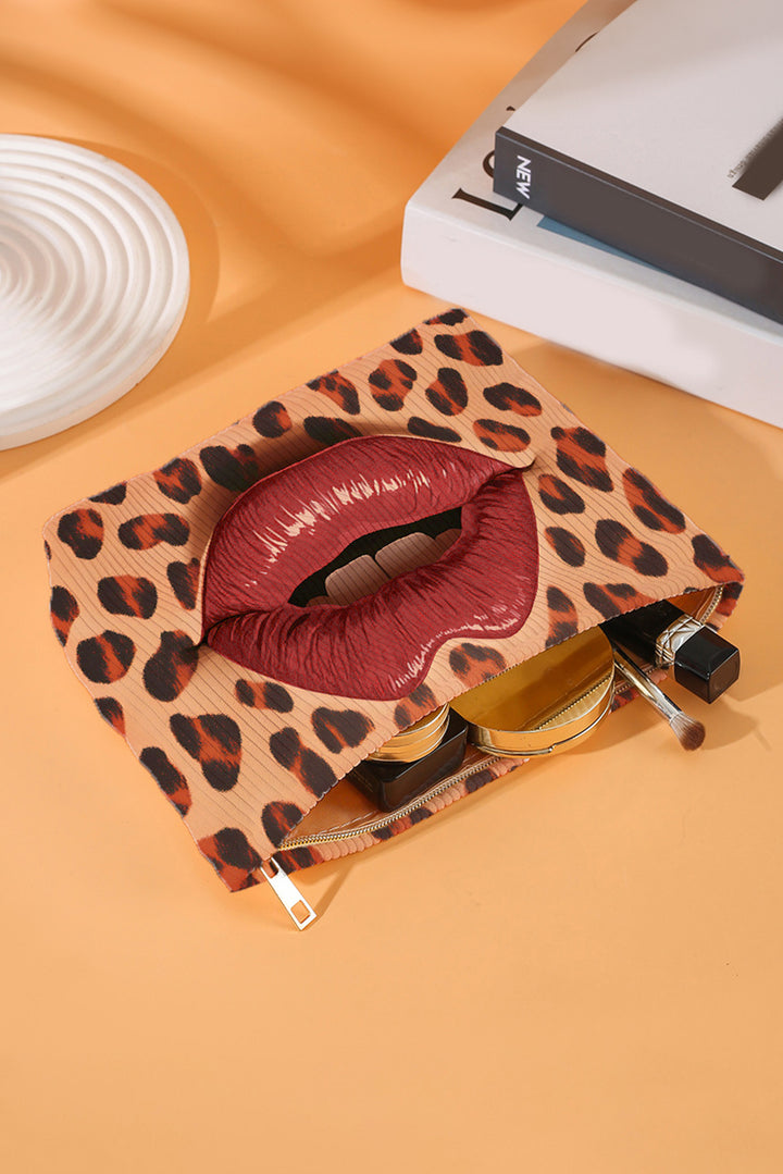 Funktionelle Kosmetiktasche aus Canvas mit Leoparden-Lippen-Print