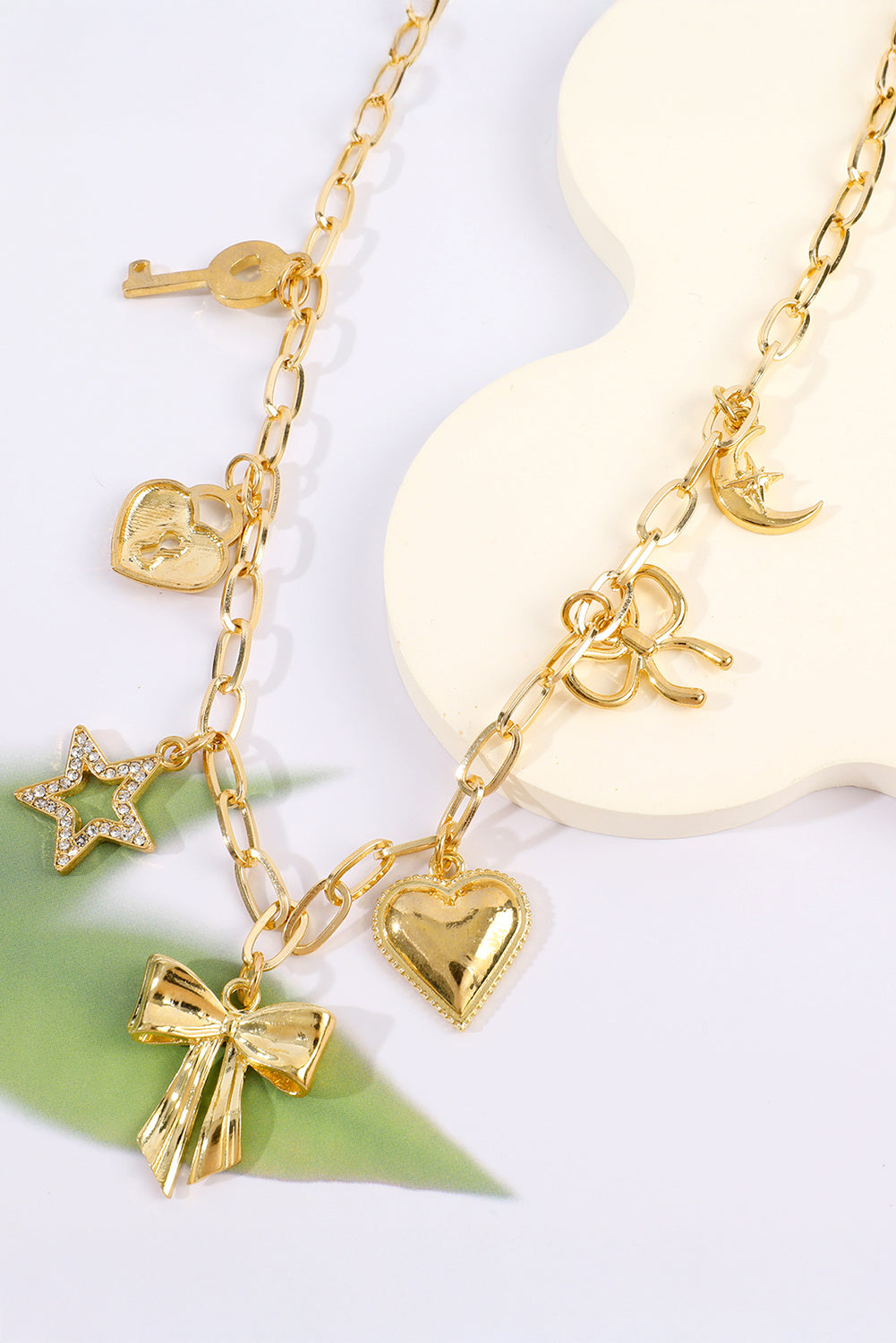Bow Heart Star Key Charm Alloy Adjustable Chain Necklace