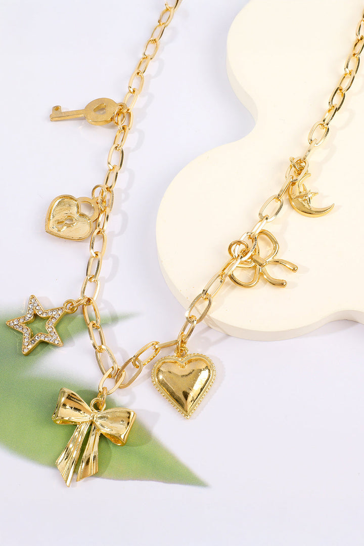 Bow Heart Star Key Charm Alloy Adjustable Chain Necklace
