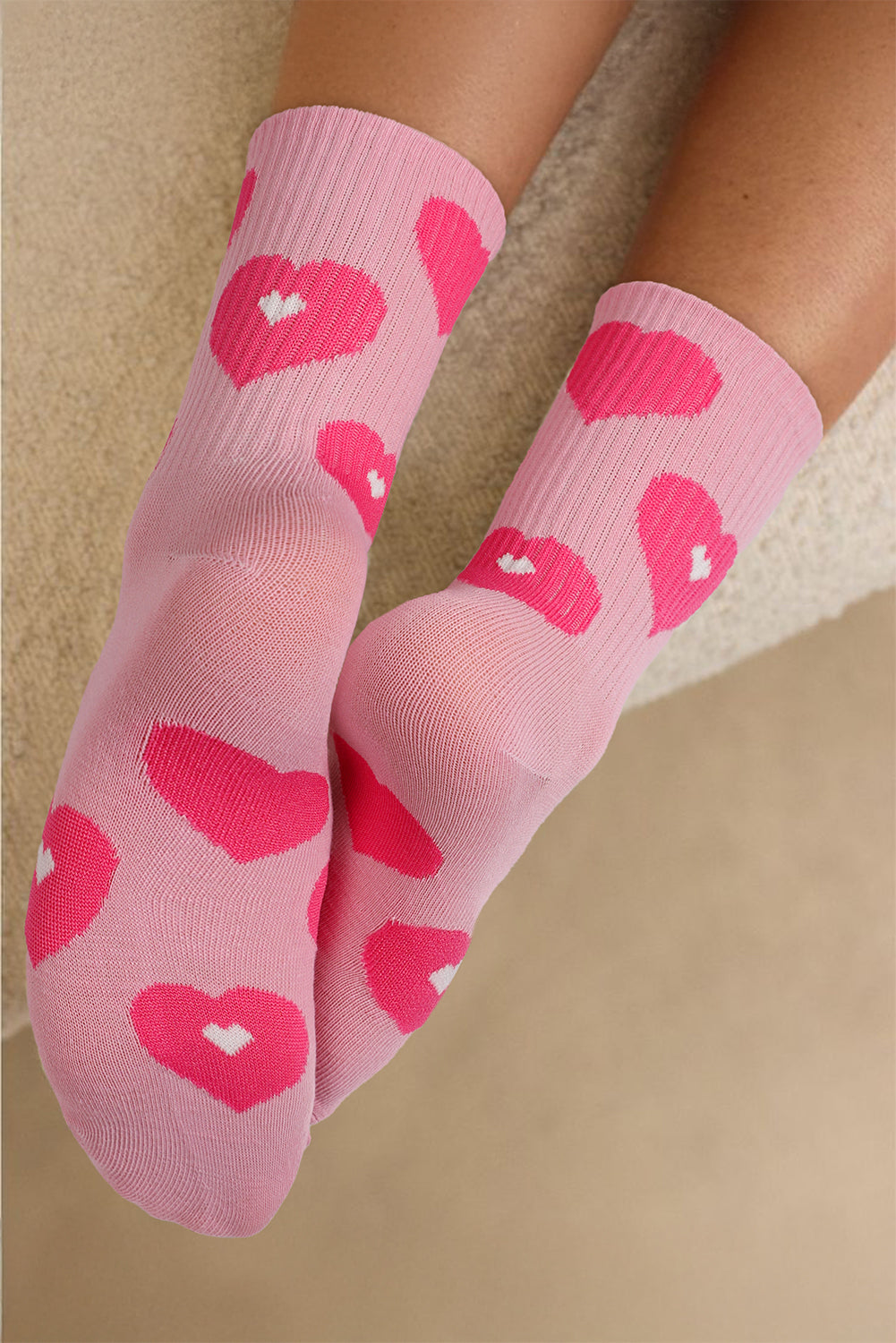 Weiche Crew-Socken mit geripptem Rand und Herz-Print
