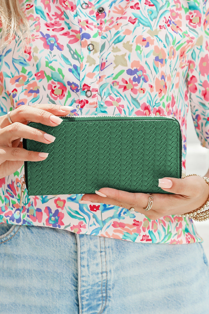 Woven Textured Zip Around Long Wallet