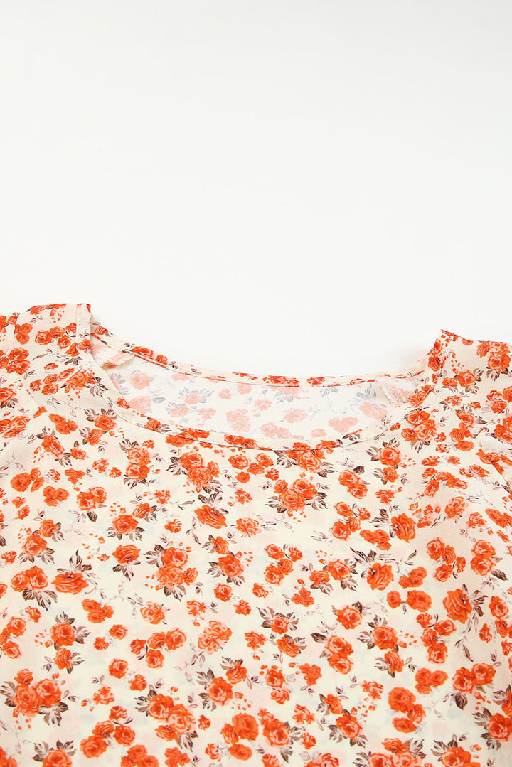 Orange Floral Tiered Flutter Sleeve Blouse