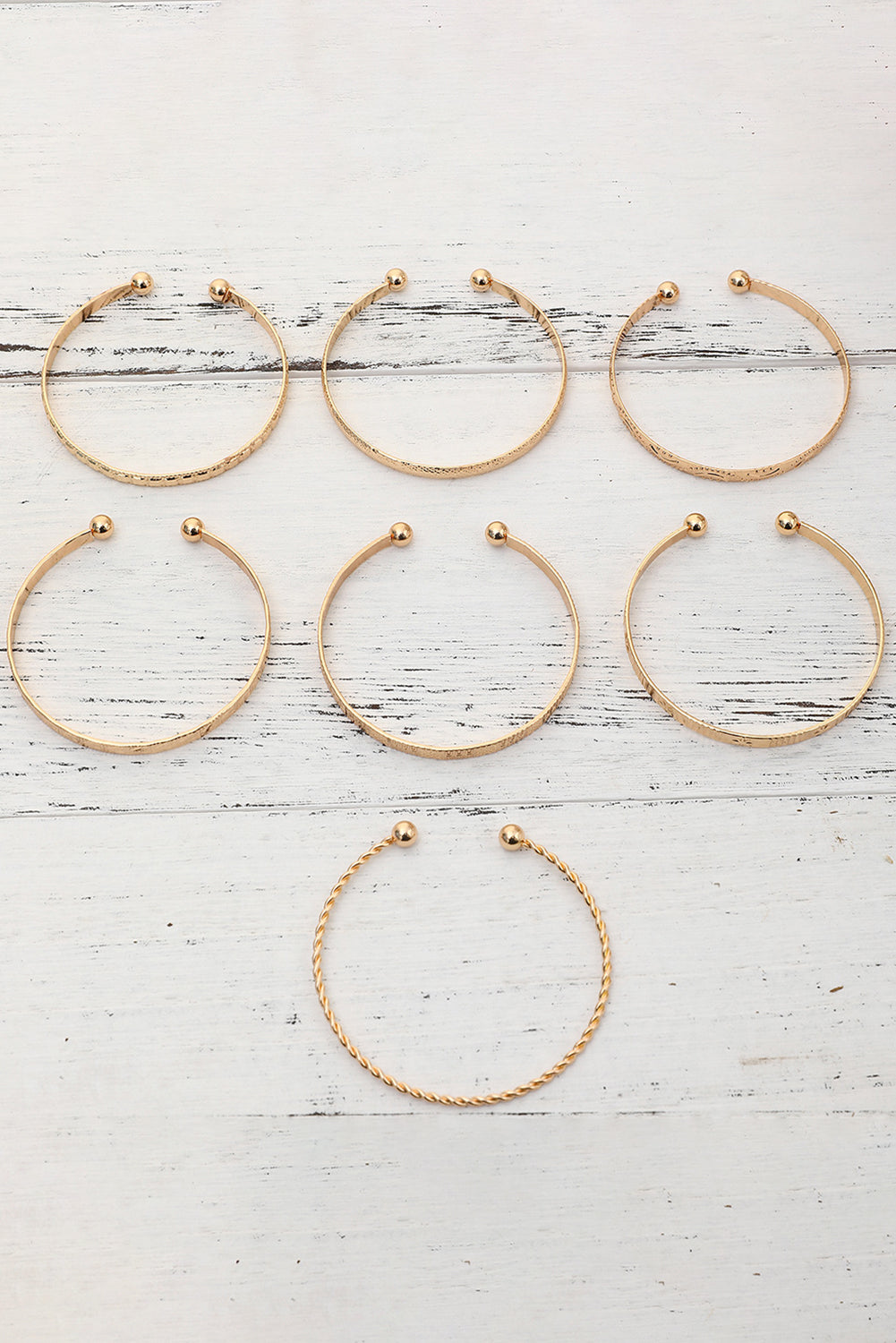 7pcs/set Textured Plated Open Alloy Bangle Set