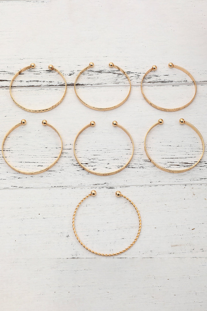 7pcs/set Textured Plated Open Alloy Bangle Set