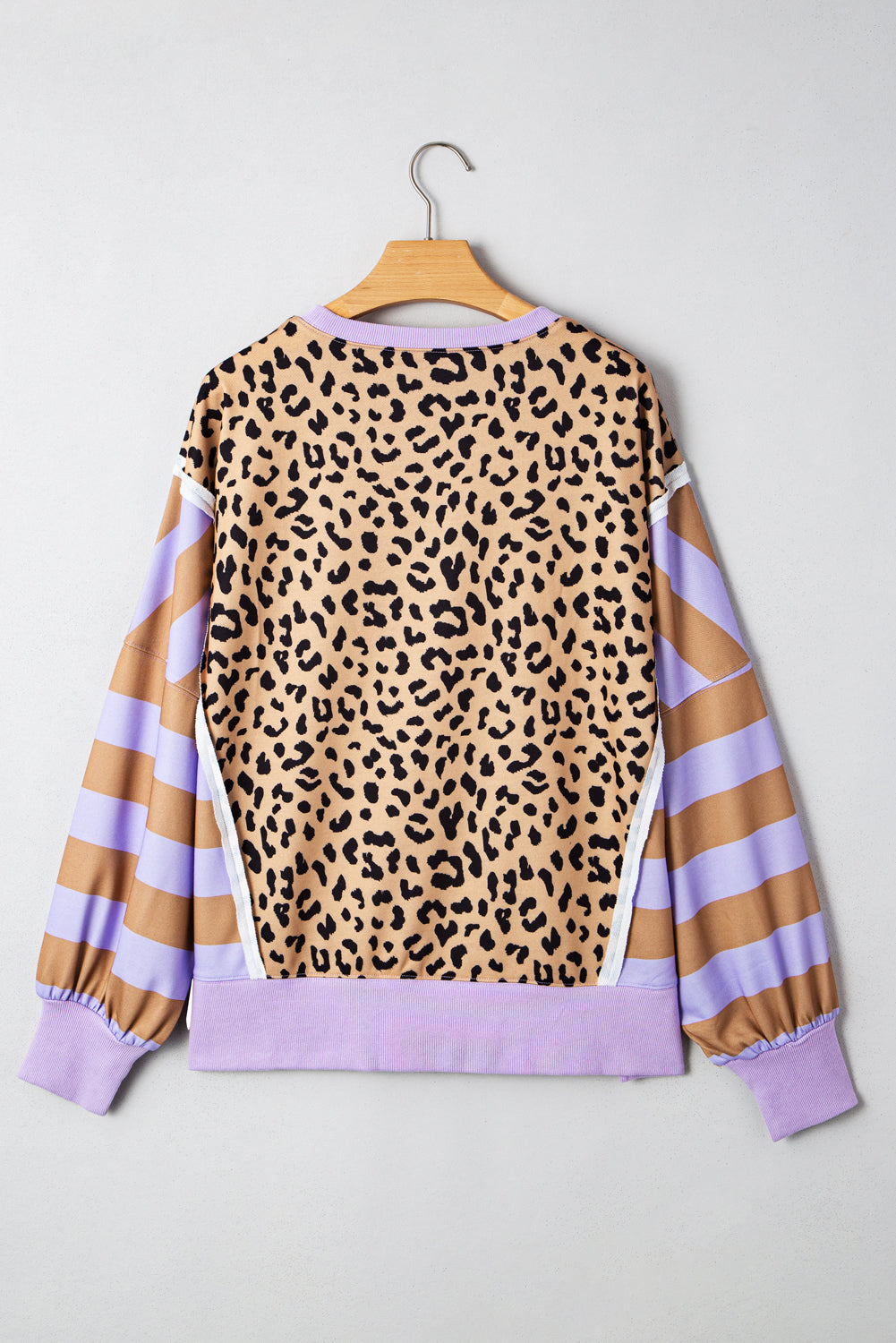 Color Block Patchwork Leopard Casual Sweatshirt with Slits