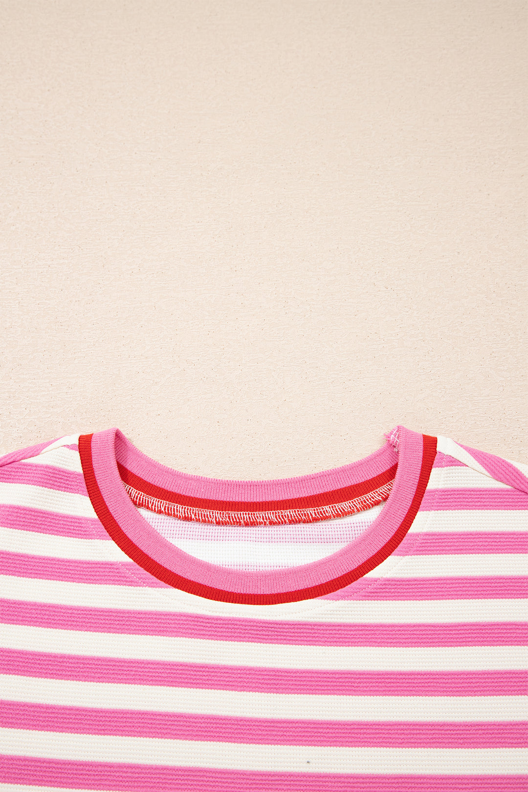 Pink Stripe Contrast Trim Short Sleeve Top Loose Shorts 2pcs Casual Outfit