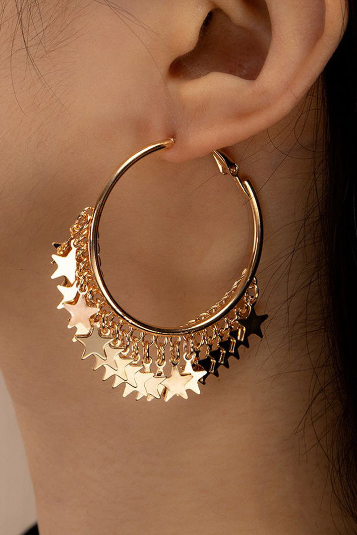 Boucles d'oreilles créoles en alliage avec breloques étoiles