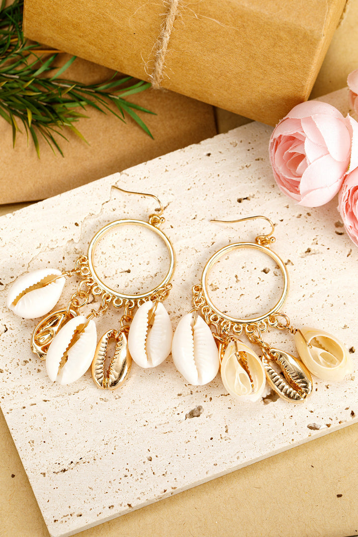 Seashell Charm Hoop Dangle Earrings