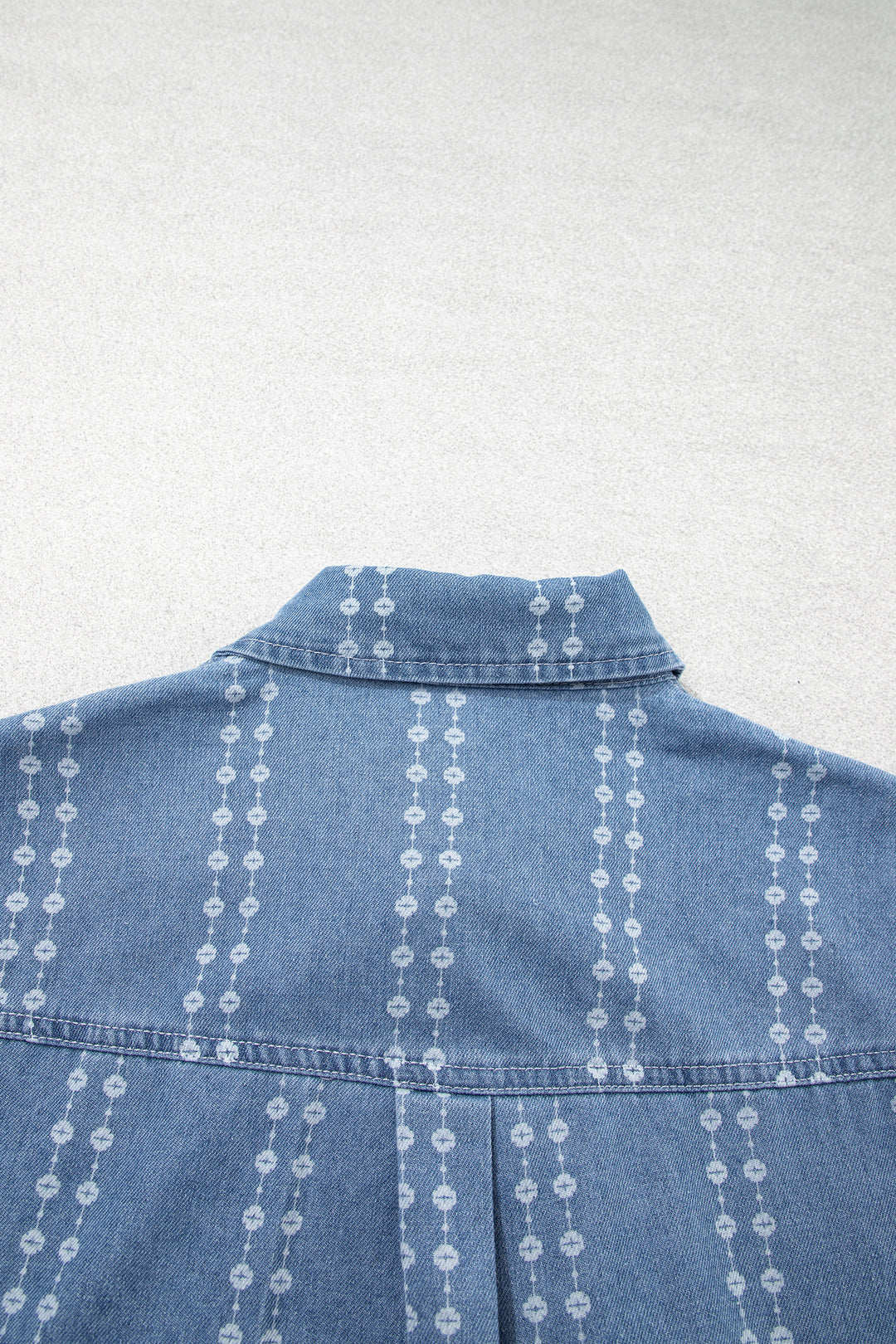 Myosotis Floral Print Button-Down Long Sleeve Denim Shirt