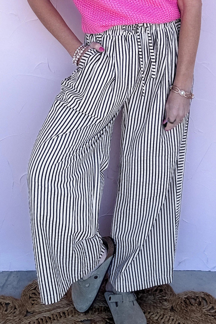 Black Stripe Wide Leg Casual Pants
