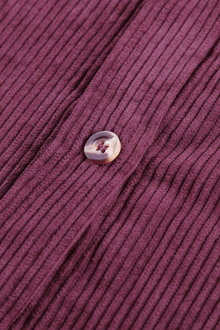 Wine Fiery Red Corduroy Button Pocket Shirt