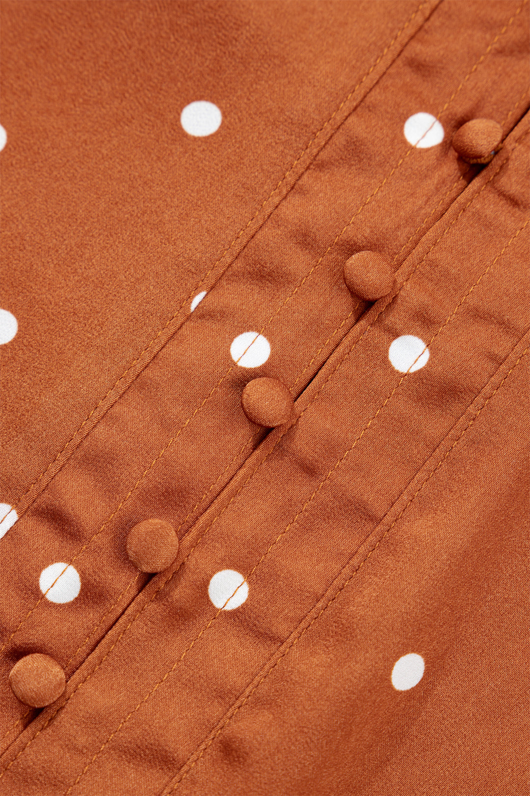 Brown Polka Dot V Neck Long Sleeve Blouse