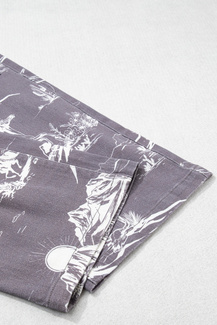 Gray Wild West Riding Vintage Printed Shift Jeans